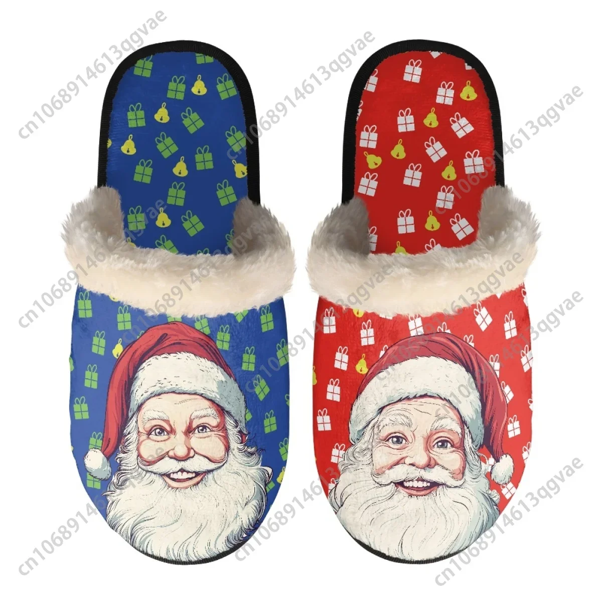 Christmas Santa Claus Holding Gifts Slippers Mens Womens Home Cotton Plush Bedroom Keep Warm Custom Thermal Lightweight Slipper