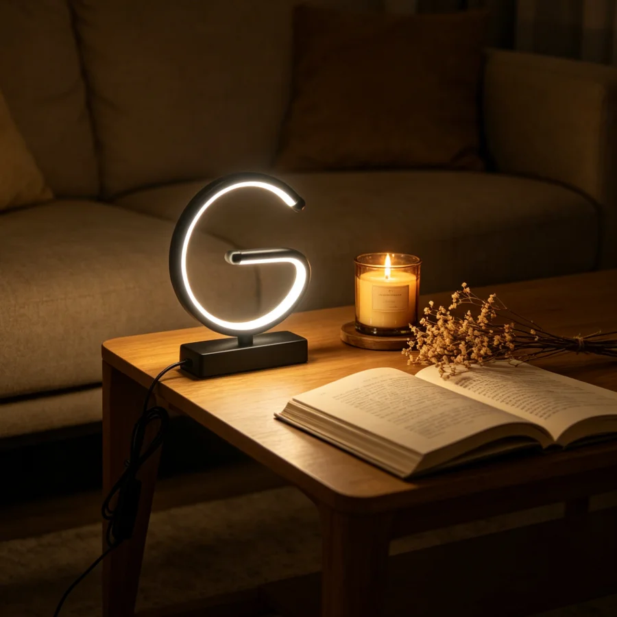 1Pc Minimalist Letter G LED Neon Table Lamp, Dimmable Warm Ambient Light, USB Powered Decor Lamp for Bedroom, Living Room