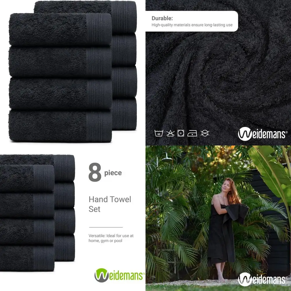 

Ультрамягкие полотенца для рук из 100% хлопка — набор из 12 штук, 18x30 дюймов, черные, с высокой впитывающей способностью для использования в ванной комнате.