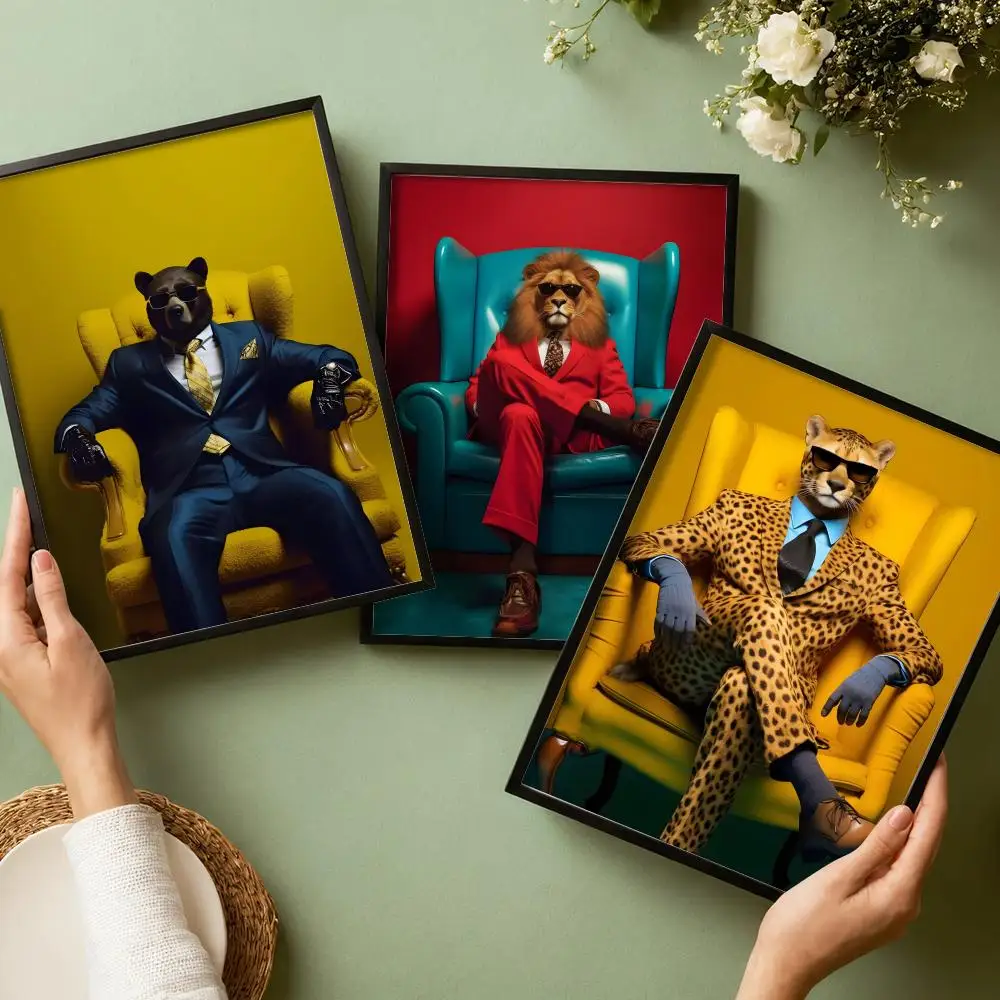 Funny Elegant Animals Poster Stickers HD Painting Self-Adhesive Art for Bedroom Living Room Home Decor Modern Wall Decals Gift