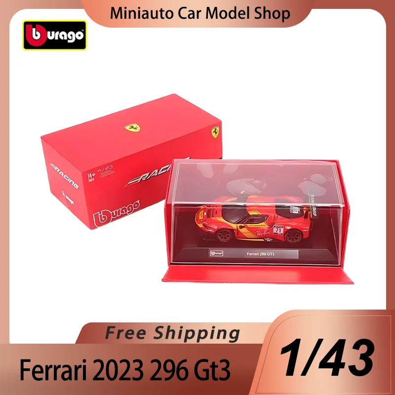 In Stock Bburago 1:43 Ferrari 2023 296 Gt3 Alloy Miniature Diecast Model Ferrari Sports Wrc Rally Car Model Toys Christmas Gift