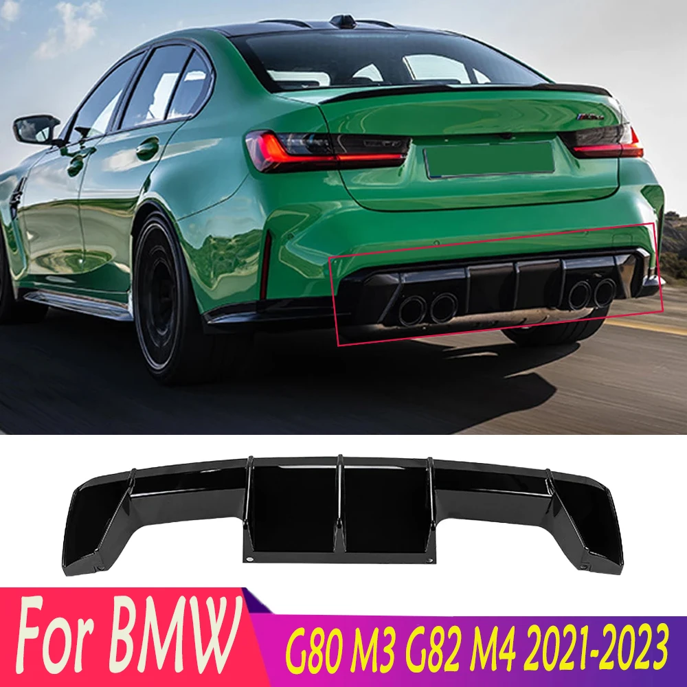 For BMW 2021-2023 G80 M3 G82 M4 Gloss Black Carbon Fiber Look M Performance Rear Diffuser Car Rear Bumper Diffuser Lip Body Kits