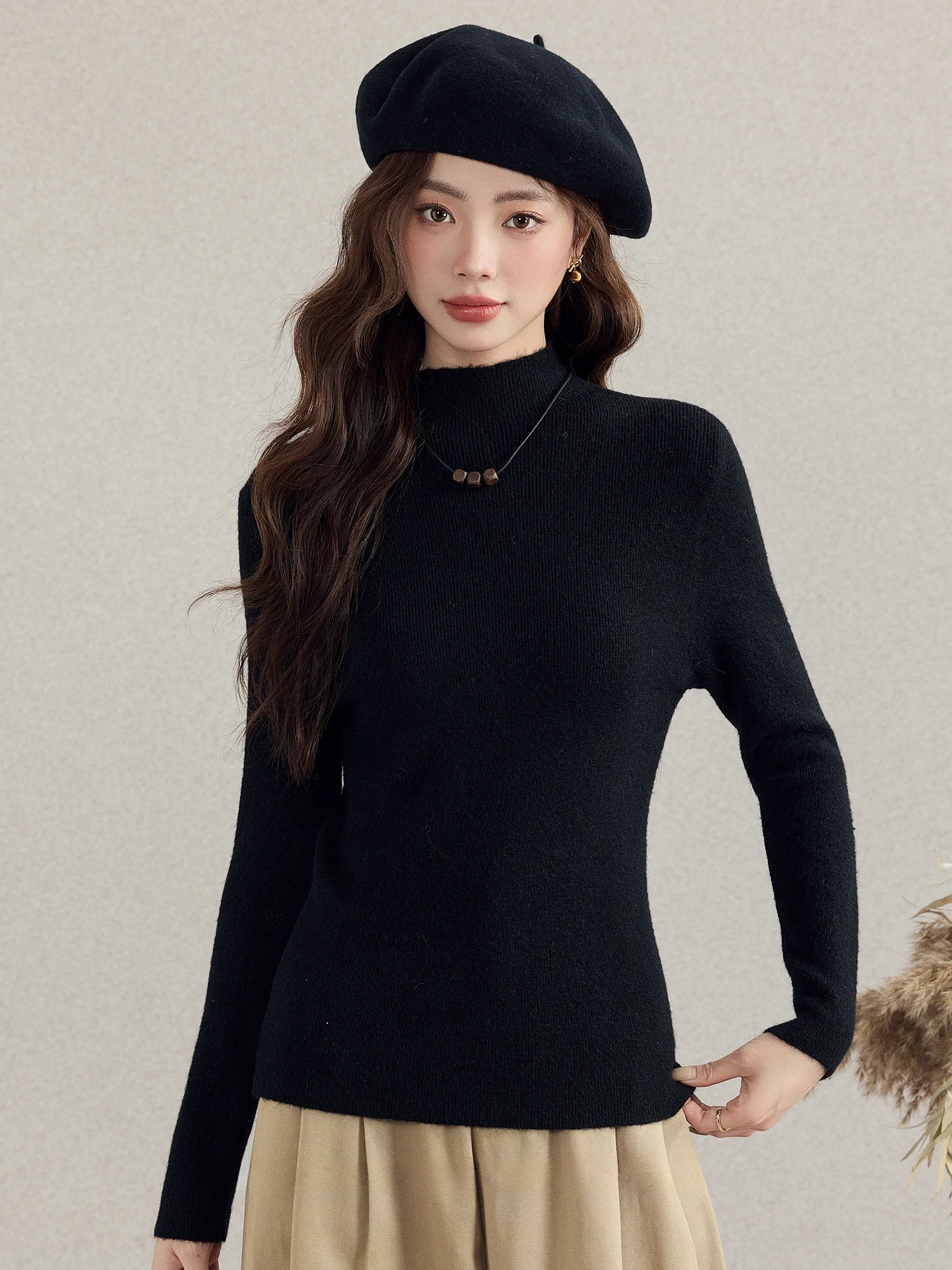 

Женский облегающий трикотажный лонгслив с высоким воротником из мягкого хлопка, повседневная одежда, французский стиль