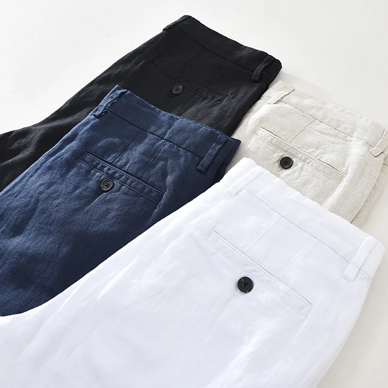 Japanese style simple men's linen casual pants loose breathable straight 100% linen pants men fashion trousers broek