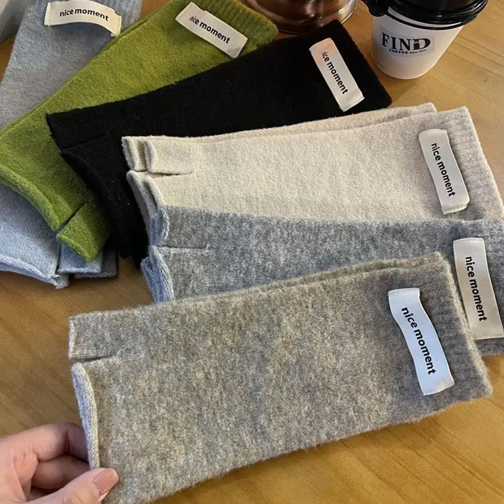 Women Knitted Arm Warmers Autumn Winter Warm Woolen Arm Sleeve Long Fingerless Gloves Y2k Soild Fashion Casual Elbow Mittens