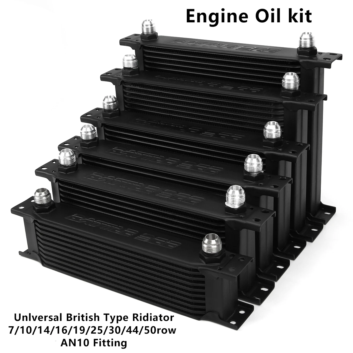 BATTLEBEE Professional Line Standard Oil Cooler Aluminum Alloy Kit British Type AN10 fitting 7/10/14/16/19/25/30/44/50 Rows