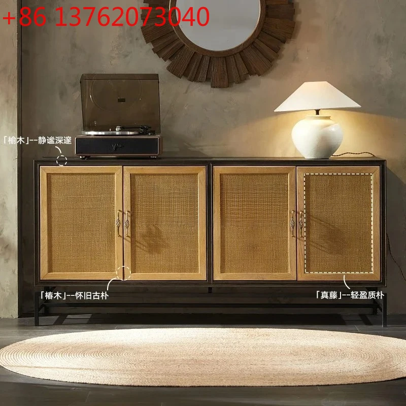 

Nordic modern simple retro solid wood dining side cabinet kitchen storage cupboard light luxury rattan wine cabinetEsmt163