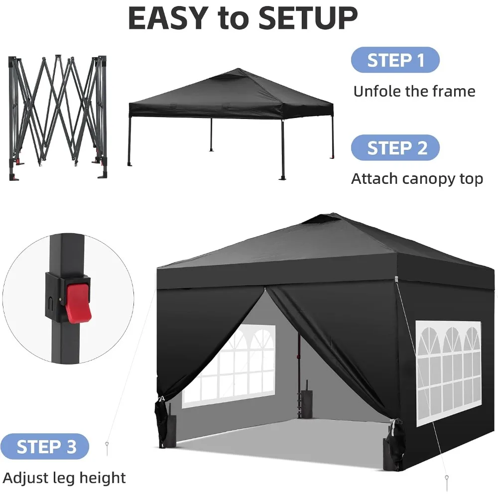10x10FT Pop-Up Canopy Tent with 4 Side Walls, Vented Top for Outdoor Parties, Camping, Garden