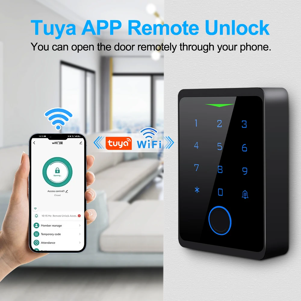 Wsdcam RFID Access Control Waterproof Tuya App Remote Wifi Access Controller Smart Door Lock Reader Touch Backlight