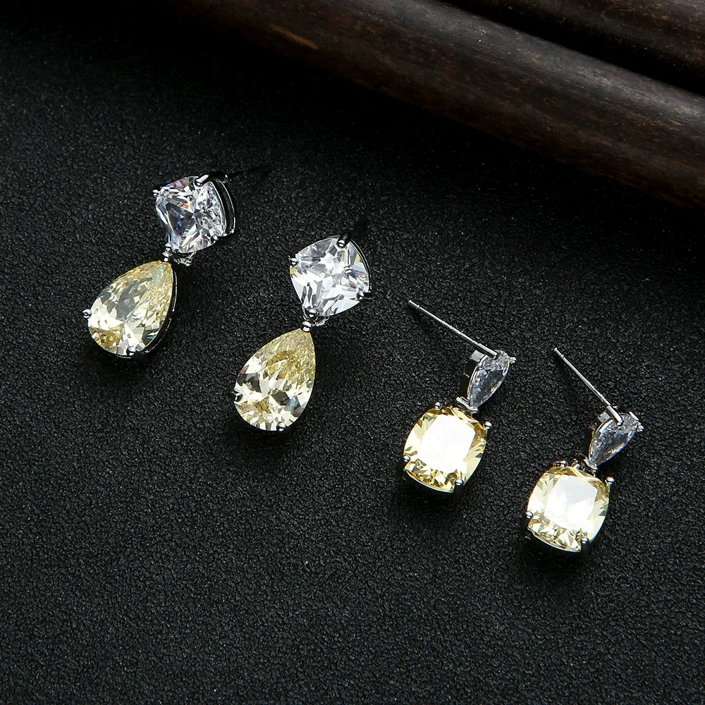 

Fashionable lemon yellow geometric simple square drop stud earrings FOR women