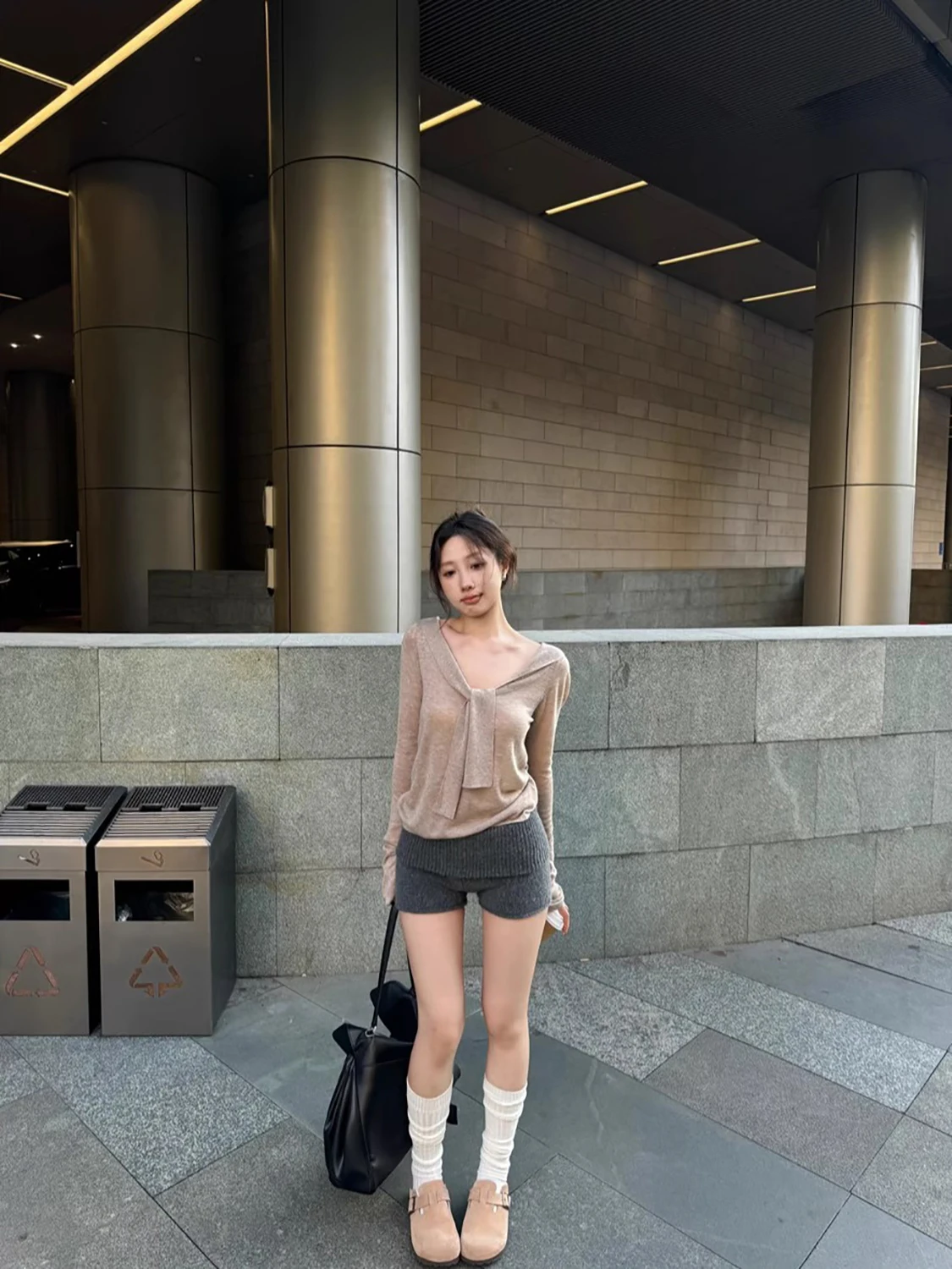 Káqui sa v-ne longo sve malhas feminino fino ajuste base irt cor pura chique versátil topo coreano sle commute faion