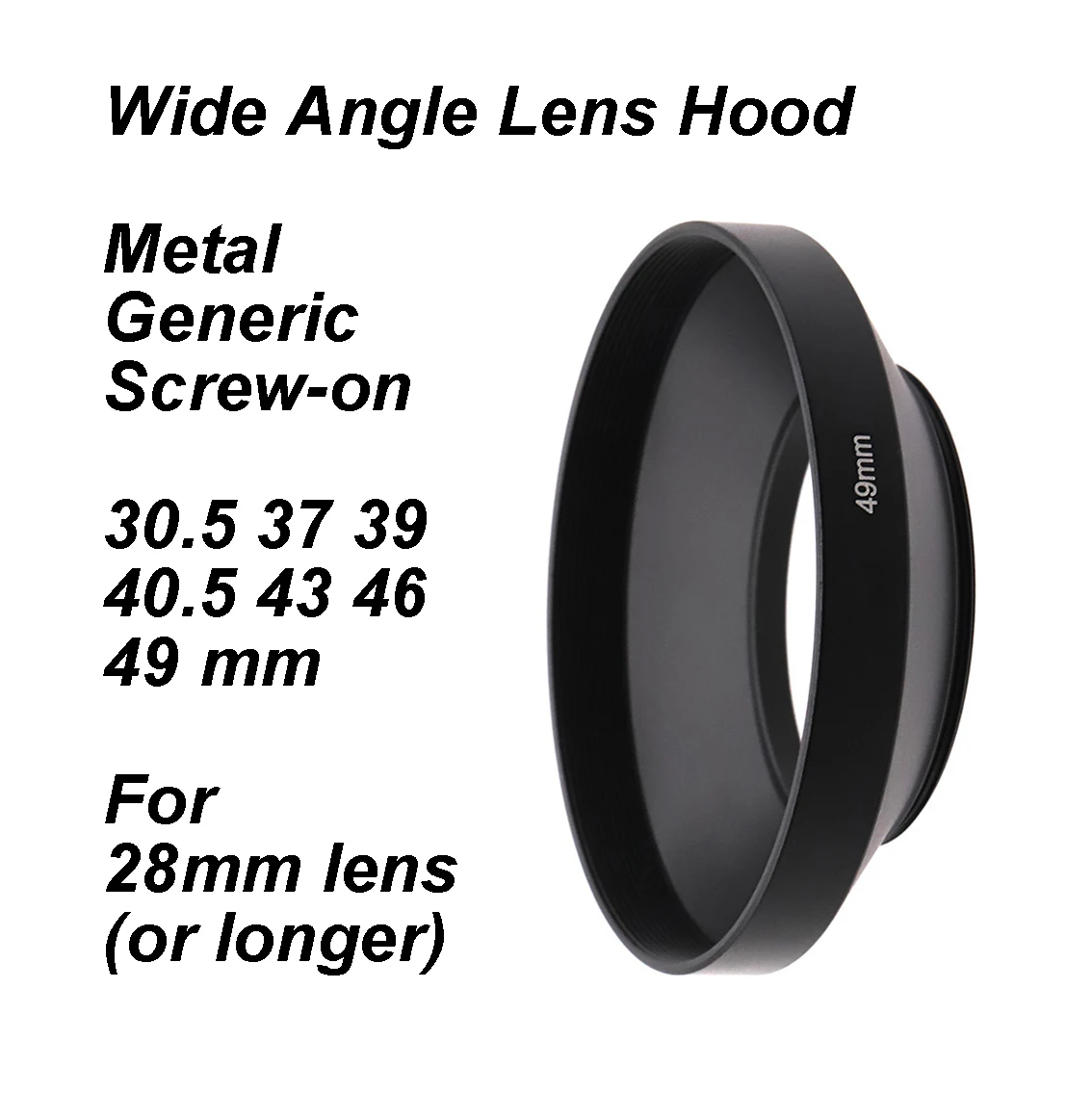 Metalowa osłona obiektywu szerokokątnego Generic Screw-on Black z gwintem filtra 30,5 37 39 40,5 43 46 49 mm dla obiektywu 28 mm lub dłuższego