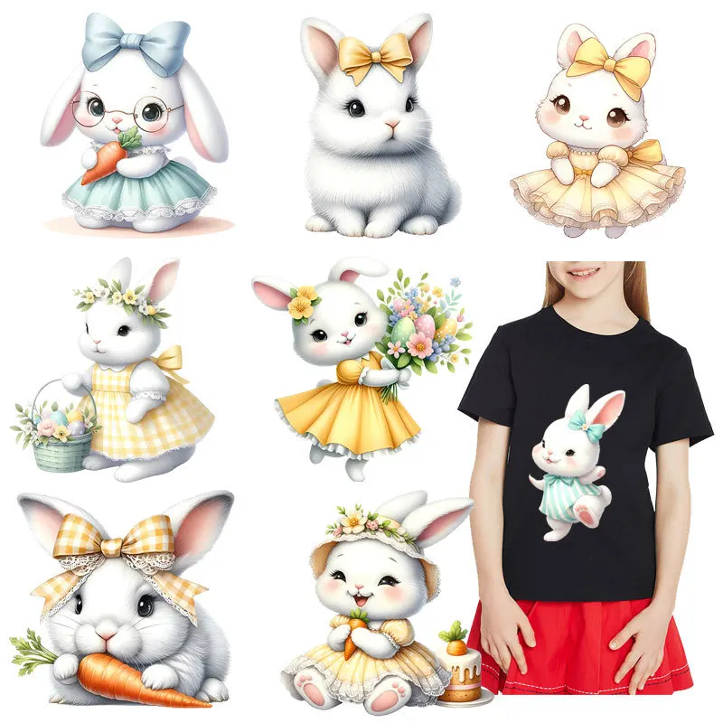 

Cartoon Little rabbit Iron On Transfer Vinyl Heat Transfer Thermal Stickers On Clothes Kids Appliques