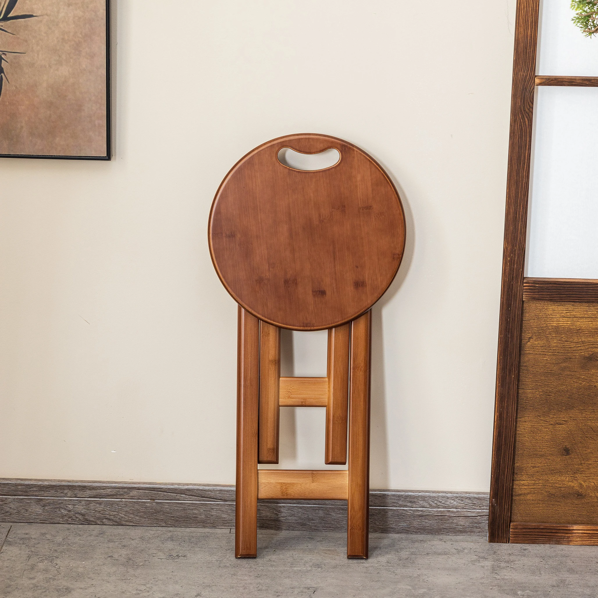 Bamboo Foldable Stool Bar Stool Wood Counter Stool Portable Counter Height Stool,24 Inch Kitchen Stool for Adults, Dorm,Outdoor