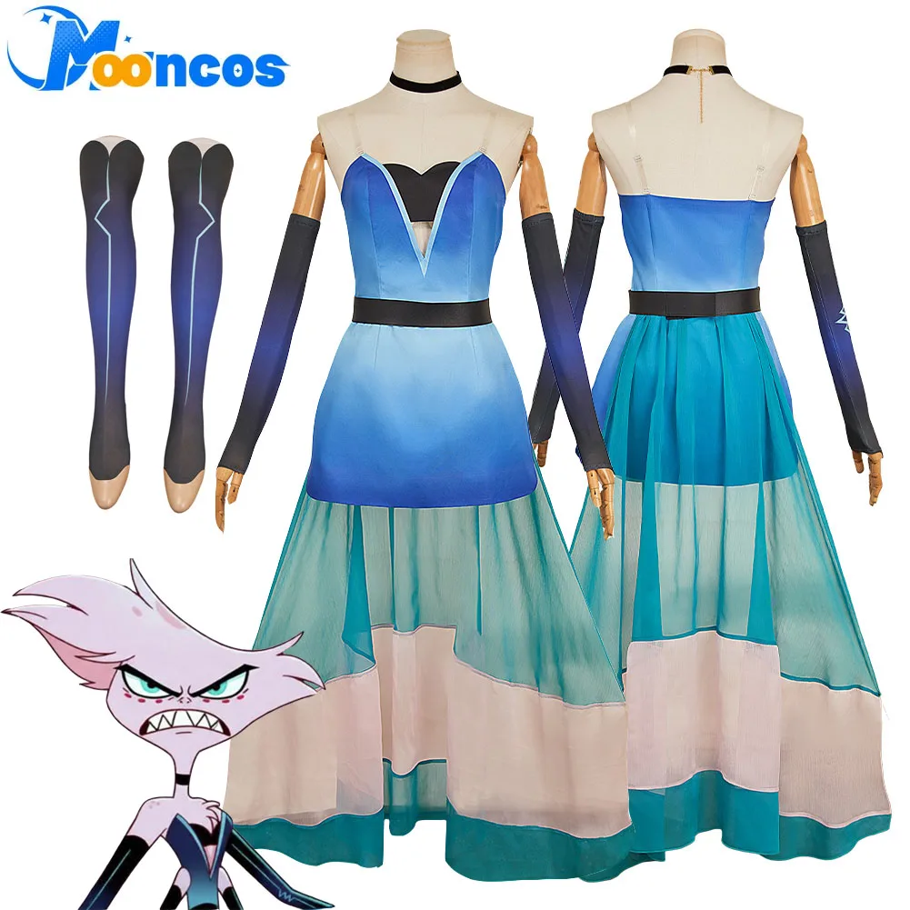 

Angel Cosplay Dust Women Fantasia Blue Dress Costume Anime Hell Hotel Disguise Clothing Female Halloween Carnival Party Suit