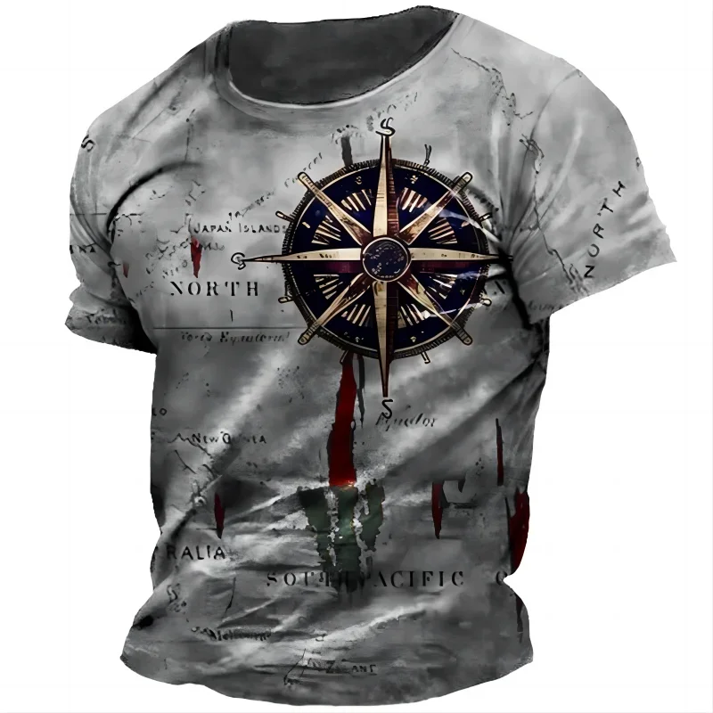 

Vintage Men Clothing Nautical Map Compass Graphic T Shirts Summer Casual Short Sleeve Tops Tees Unisex Clothing Apparel