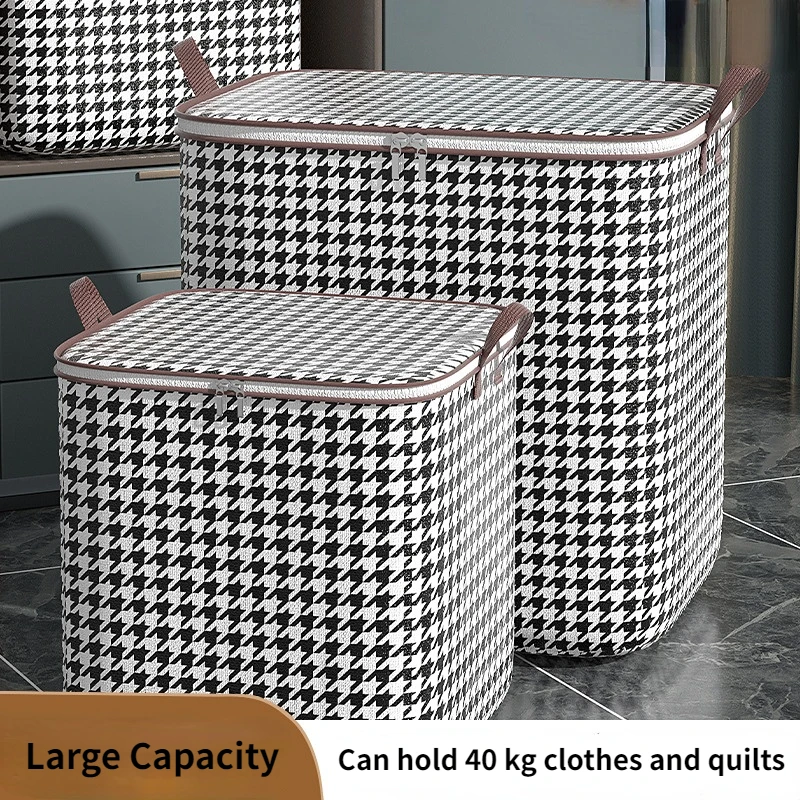 Houndstooth Non-woven Storage Box Dustproof Organizer Wardrobe Space Saving Bag Travel House Moving Bedding Storage Organization