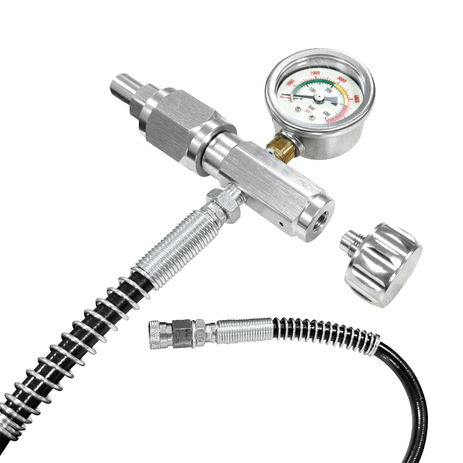 CGA347 SCBA Fill Station Refill Adapter with 400bar/6000psi Big Gauge and 24 Inch High Pressure Hose