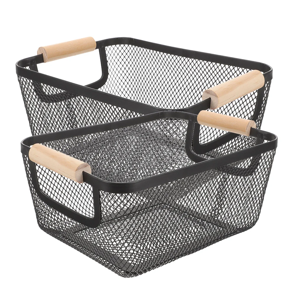 2 Pcs Rectangular Mesh Basket Storage Wire Bucket Bathroom Fruit Picking Sundries Black