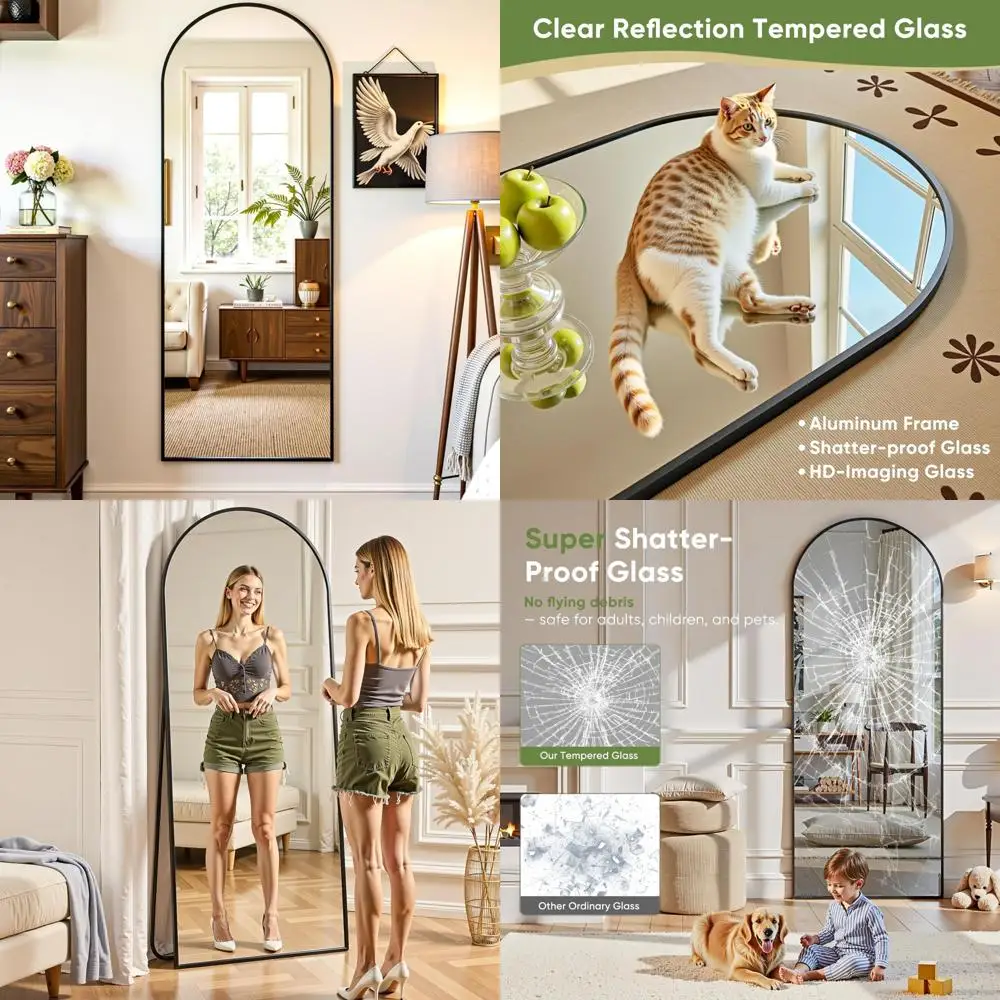 

Arched Floor Standing Full Length Mirror, 59 x 19 Body Mirror for Leaning or Hanging Against Wall, Ideal for Home Decor and Dres