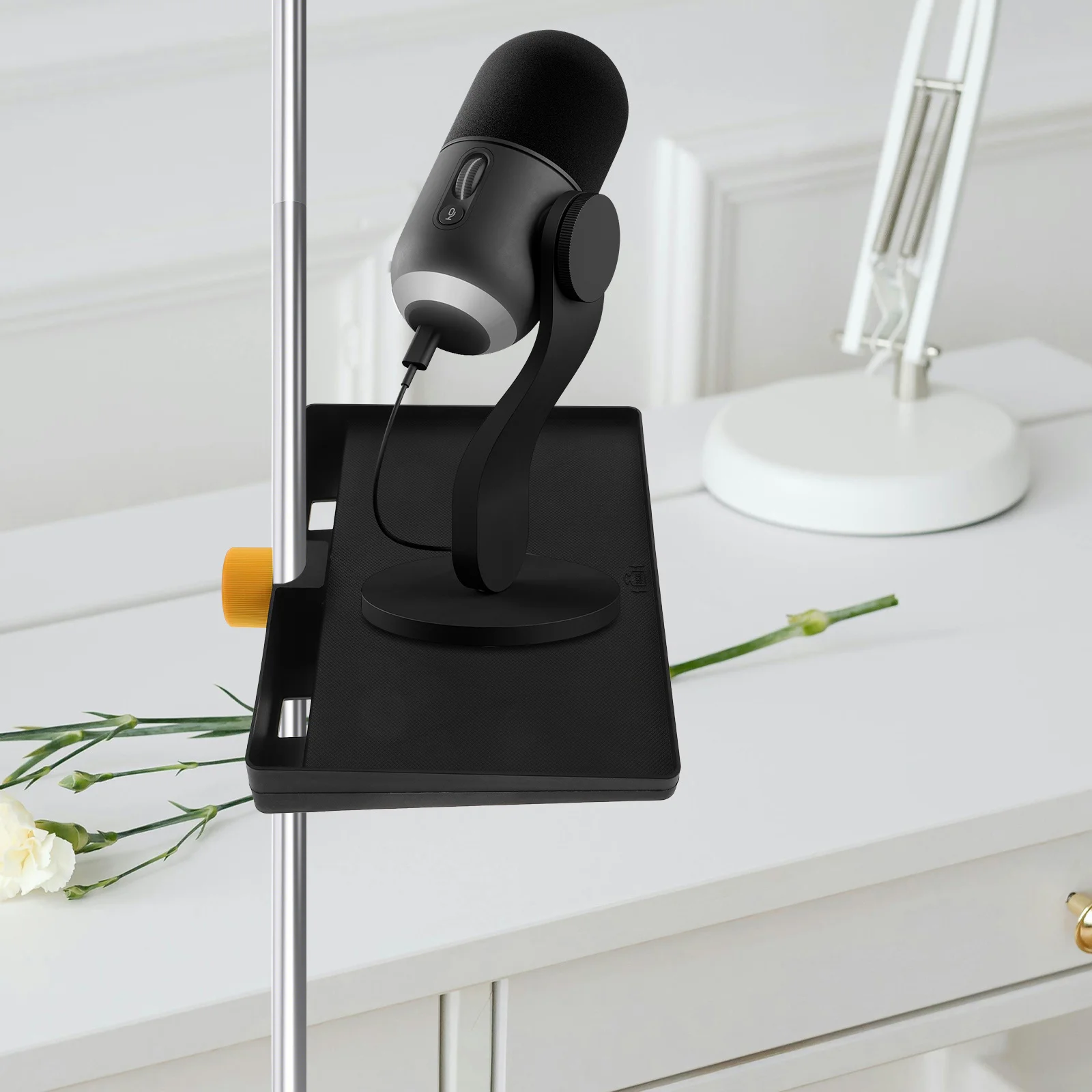

1pcs Microphone Stand Tray For Live Streaming Adjustable Knob Portable Sound Card Holder Shelf Mic Storage Rack Multifunctional
