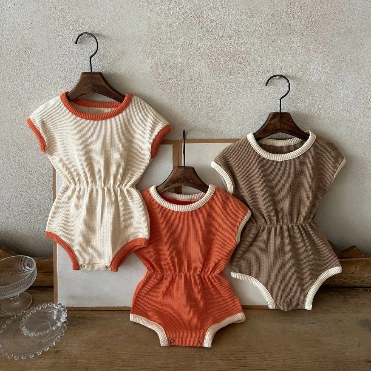 2025 Summer New Baby Sleeveless Bodysuit Solid Boy Girl Newborn Loose Breathable Waffle Jumpsuit Infant Toddler Clothes 0-24M