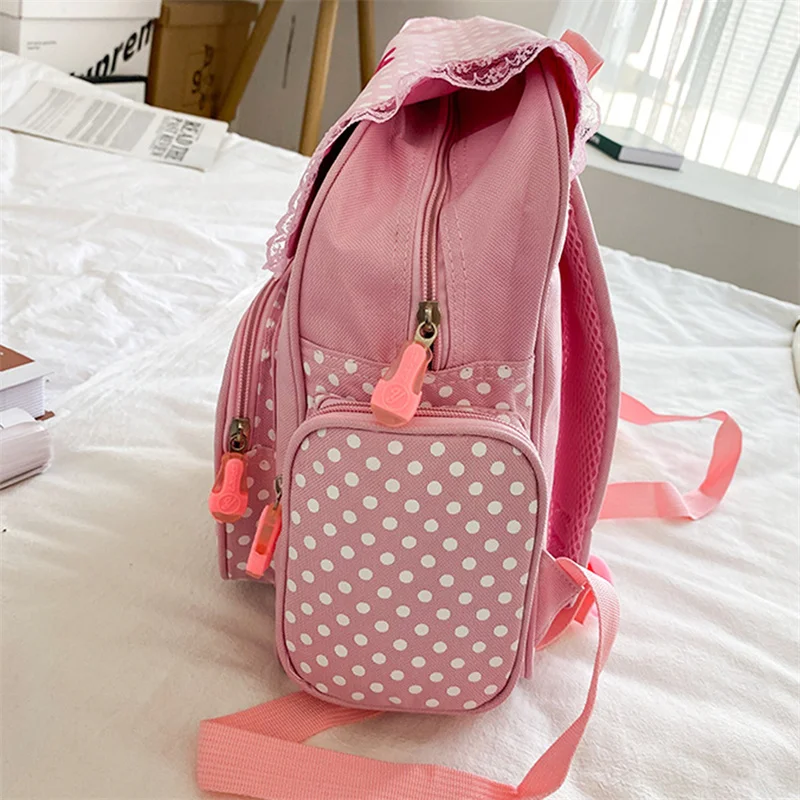 Mochilas escolares japonesas para crianças, bolsa de estudante, fruta bordada, morango, renda, fofa, macia, doce, linda, menina, mochila