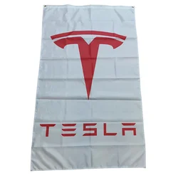 Tesla White Background Car Flag 60*90cm (2*3ft) 90*150cm (3*5ft) Size Christmas Decorations for Home and Garden