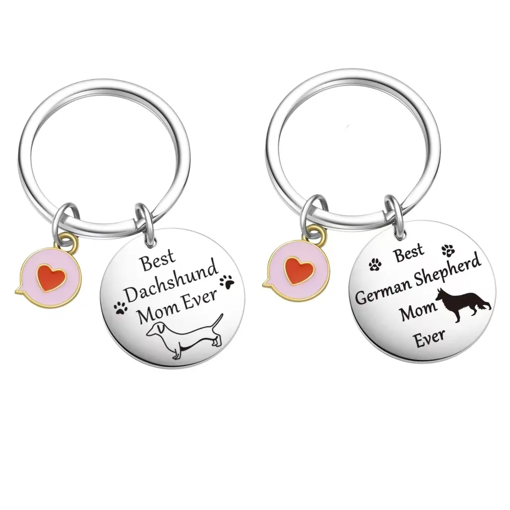 New Love Mom Ever Animal Dog Stainless Steel Keychain Pet Enthusiasts Men and Women's Gifts Hot Sale