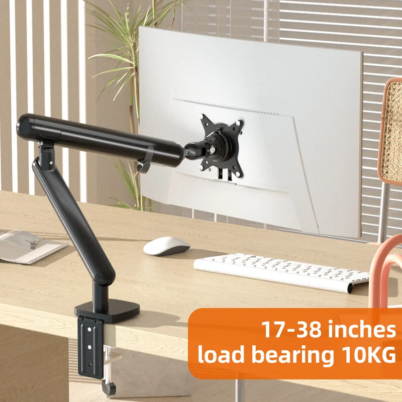 17-43 “15Kg Eenarmige Luchtpers Gasveer Vesa 100X100 Monitor Bureausteun Standaard Grommet Basis Pc Bureauhouder Wit M7