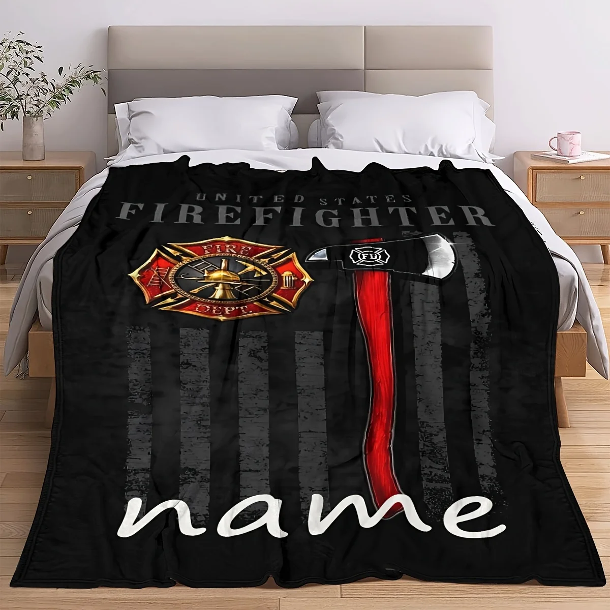 Patriotic Firefighter Throw Blanket for Men United States Fire Department Decor Cozy USA American Fireman Gift Home Accent Throw