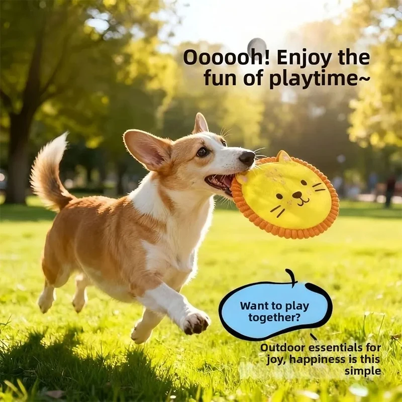Lindo Frisbee de Peluche con Forma de León y Elefante, con Sonido BB, Papel Suave, Resistente a Mordidas, para Entrenamiento Interactivo al Aire Libre y Mordedor Diario para Dientes