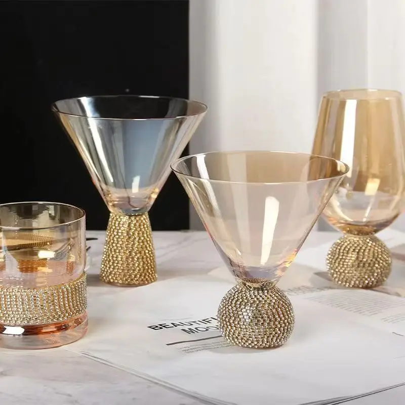 European Diamond Inlaid Glass Wine Glass Phnom Penh Cocktail Cup Bar Glasses for Drinks Flute Champagne Copas Vintage Cups Shot