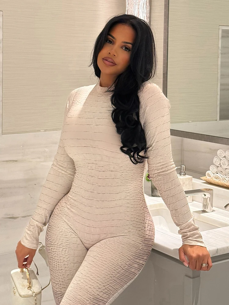 

Сексуальный комбинезон Sisterlinda, женский комбинезон со змеиным принтом на молнии, облегающий комбинезон с круглым вырезом и длинными рукавами, эластичный обтягивающий хипстерский осенний тренд, уличная одежда, комбинезоны