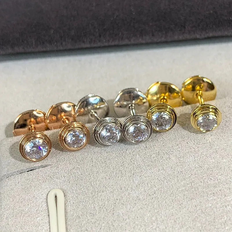 Classic 925 Sterling Silver Zircon Round Sparkling Single Diamond Stud Earrings Women's Simple Fashion Brand Jewelry Party Gifts