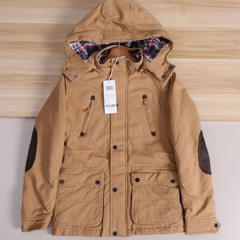 

Теплая хлопковая мужская куртка со съемной кепкой и нашивкой из нескольких кетов, моющееся пальто Urban Sle Long Sve