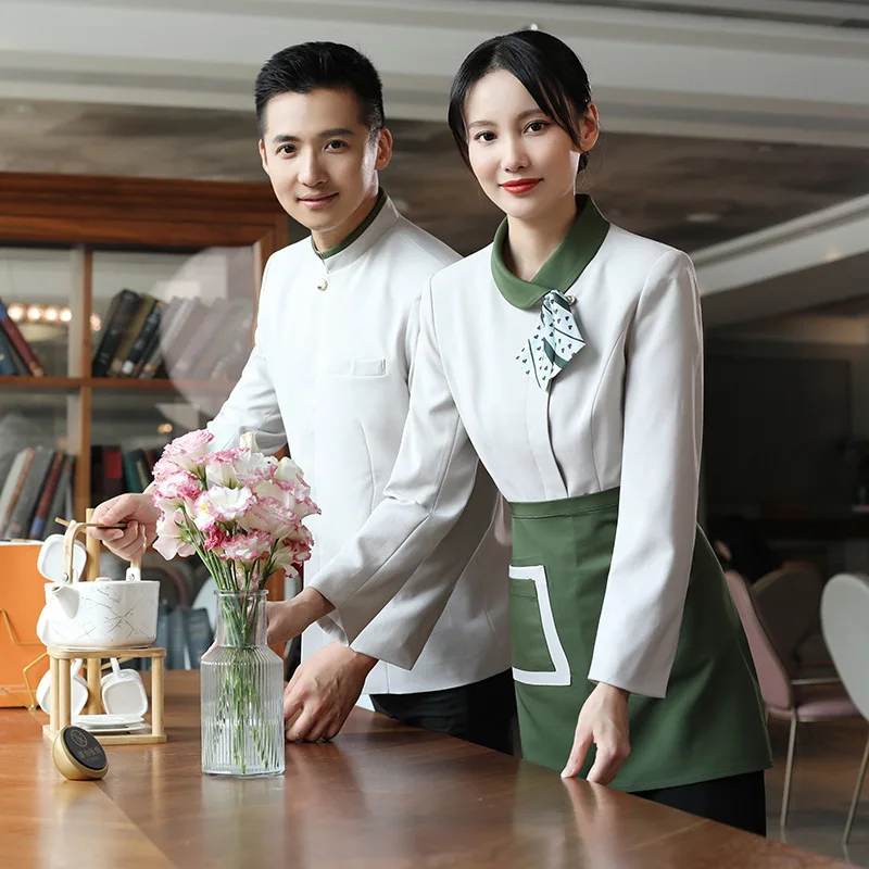 Hotel catering pote quente bife leite loja de chá restaurante ocidental café garçom moda trabalho uniforme manga longa feminino outono inverno