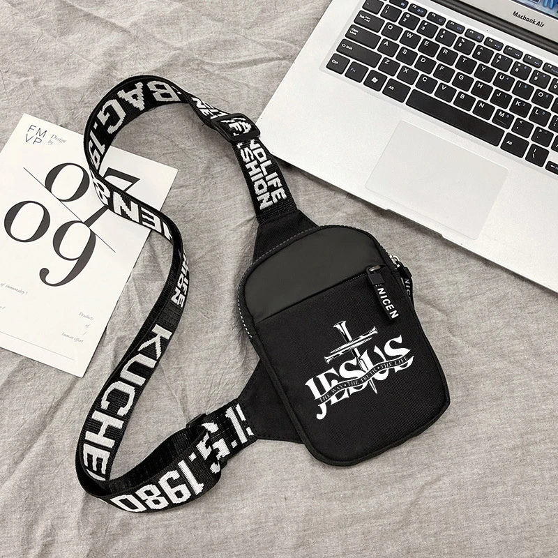 JESUS Men Women Chest Bag, Print Wide Strap Crossbody Sling Bag, Oxford Waterproof Small Shoulder Bag Casual Phone Fanny Pack