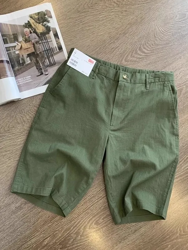 

Men's Fashionable Linen Shorts Breathable Urban Style Mid-Waist Straight Leg Short Pants Summer Business Casual Five-Point