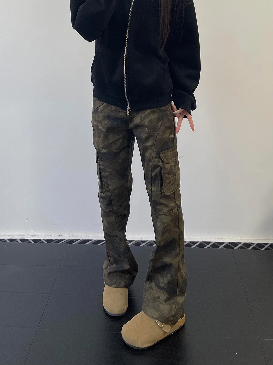 

American Sle Camouflage Wide Leg Workwear Pants Men's Cleanfit Straight Leg Jeans Slimming Trousers for Autumn