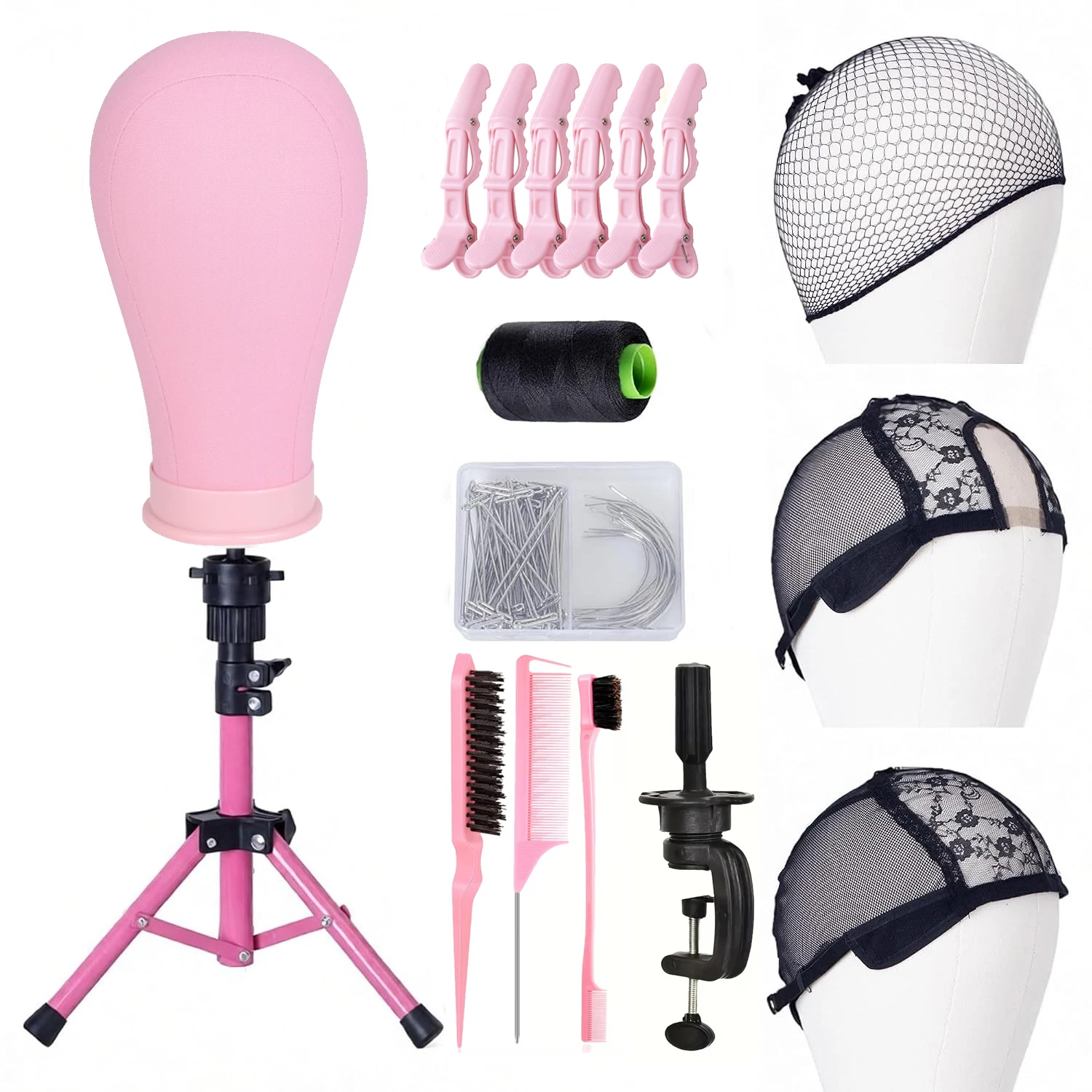Canvas Wig Head with Adjustable Stand,Includes Stand, Comb, Alligator Clip,for Practicing Hair Styling Wig Making Display