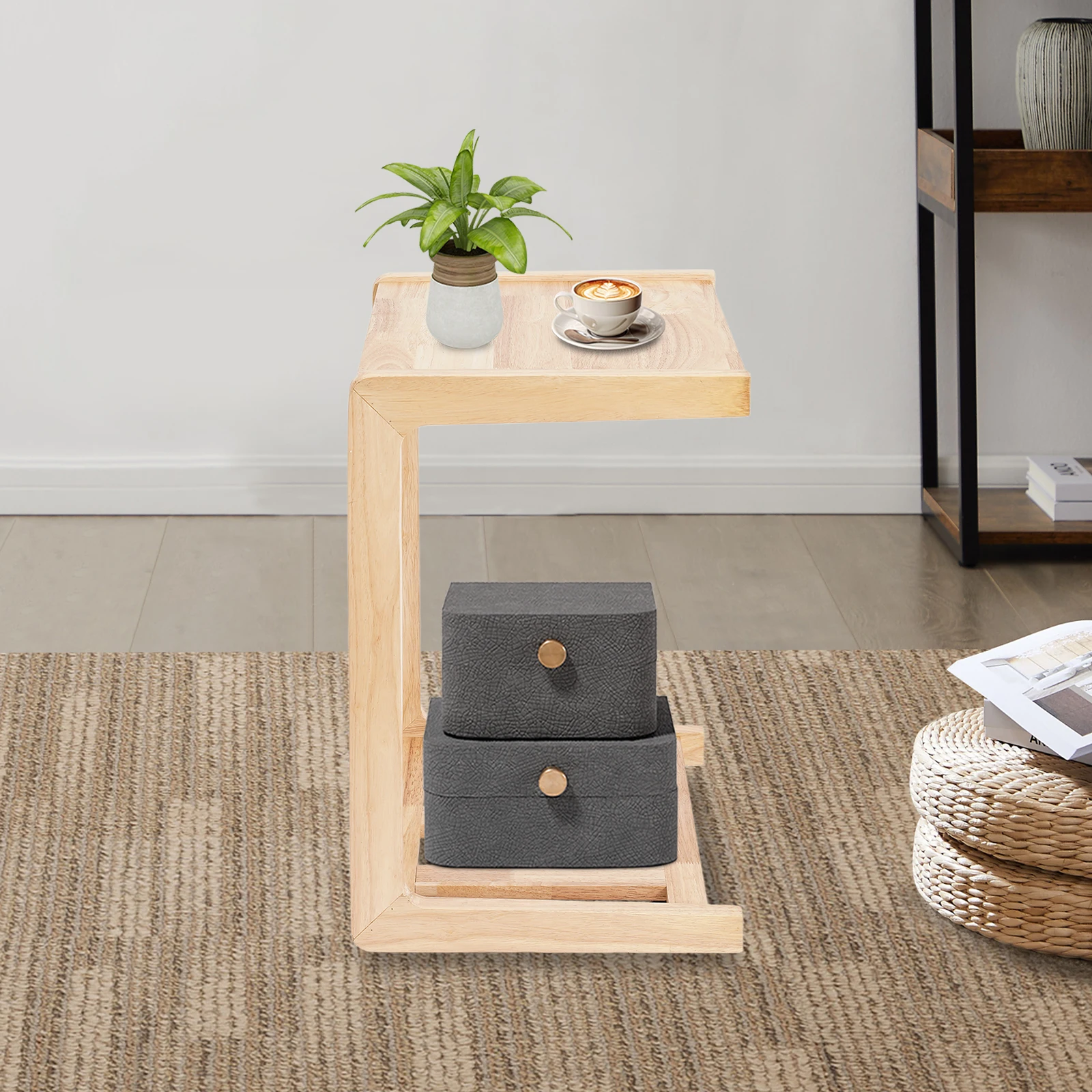 C-Shaped End Table with Wheels, Small Side Table on Casters for Sofa Bed, Space Saving 24.8