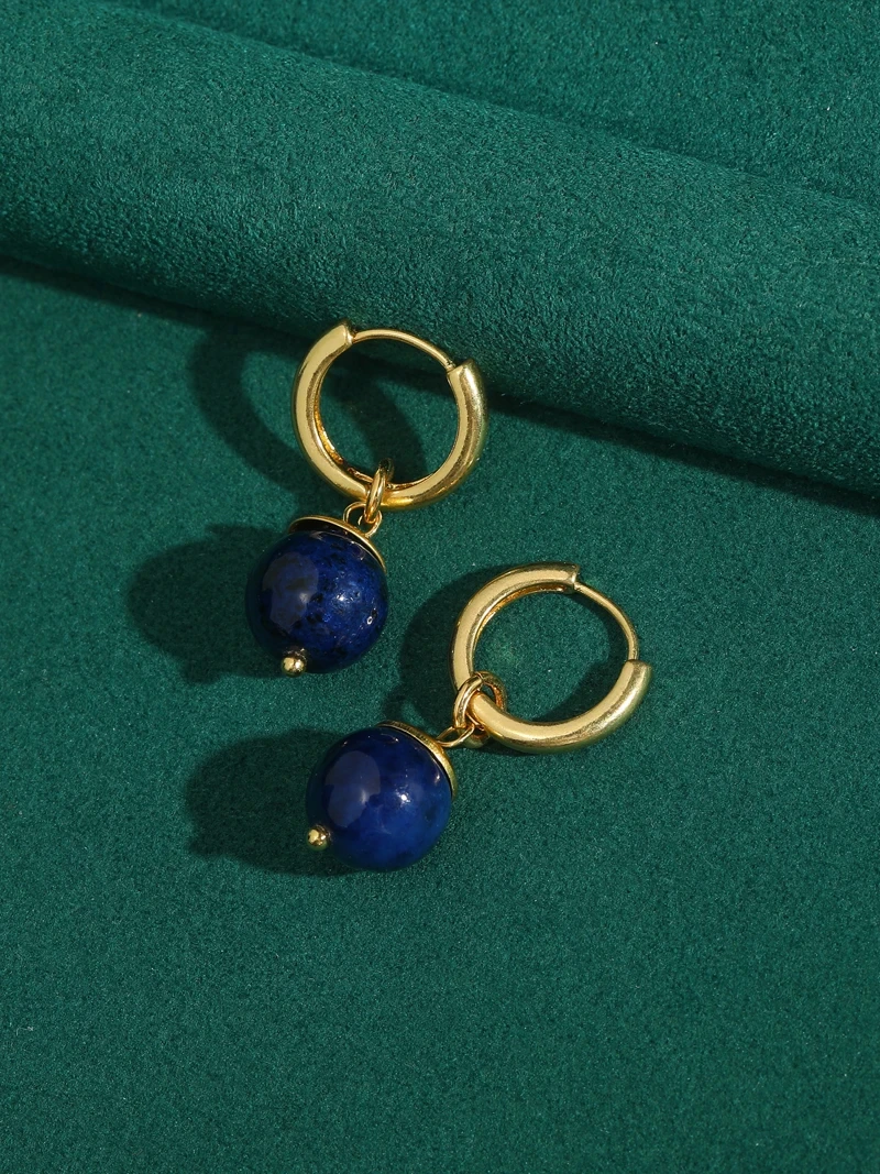 Vintage-Ohrringe mit hellgoldener Lapislazuli-Kugel, luxuriöser Designer-Schmuck in Blau für Freundin, trendiges Markendesign, hochwertiges Geschenk, Hochzeit