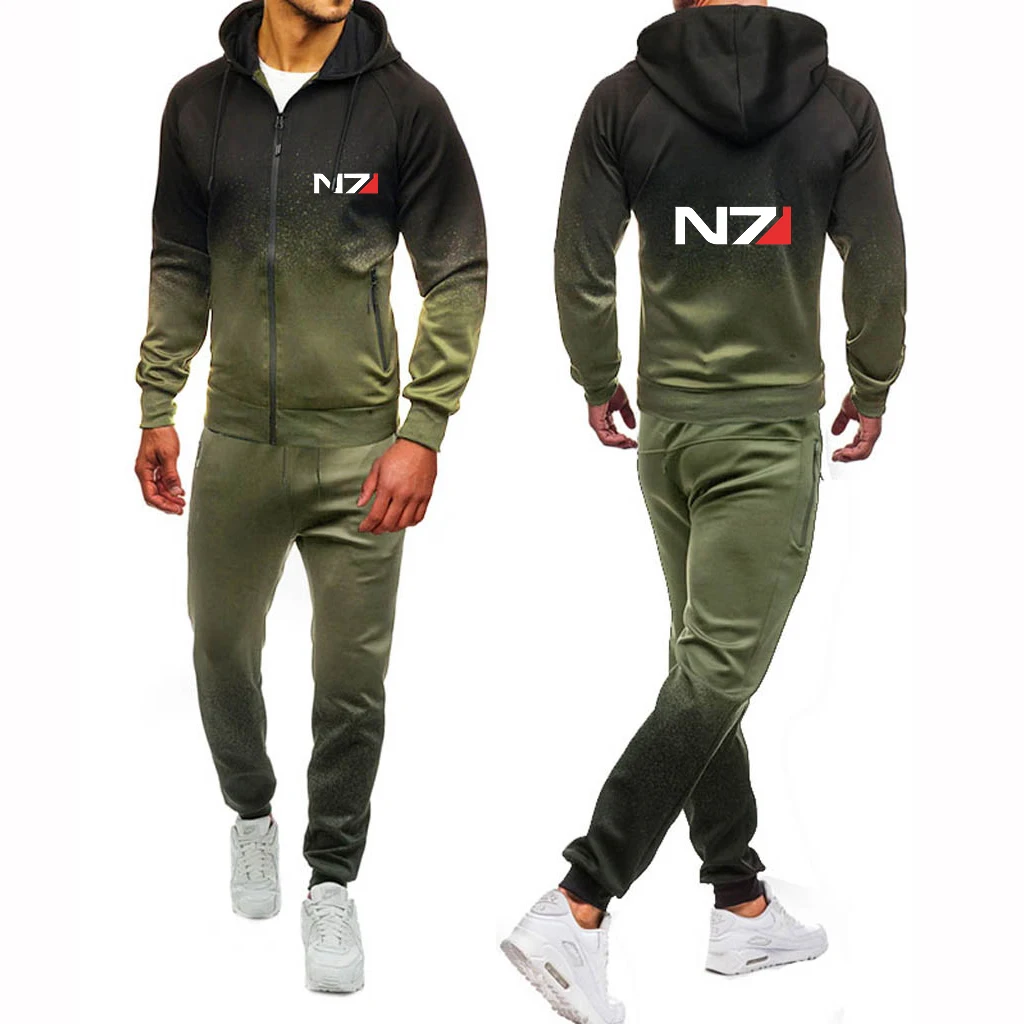 N7 Mass Effect Logo męskie nowe dresy gradientowa bluza z kapturem + swobodne spodnie dresowe z nadrukiem Harajuku odzież sportowa garnitury