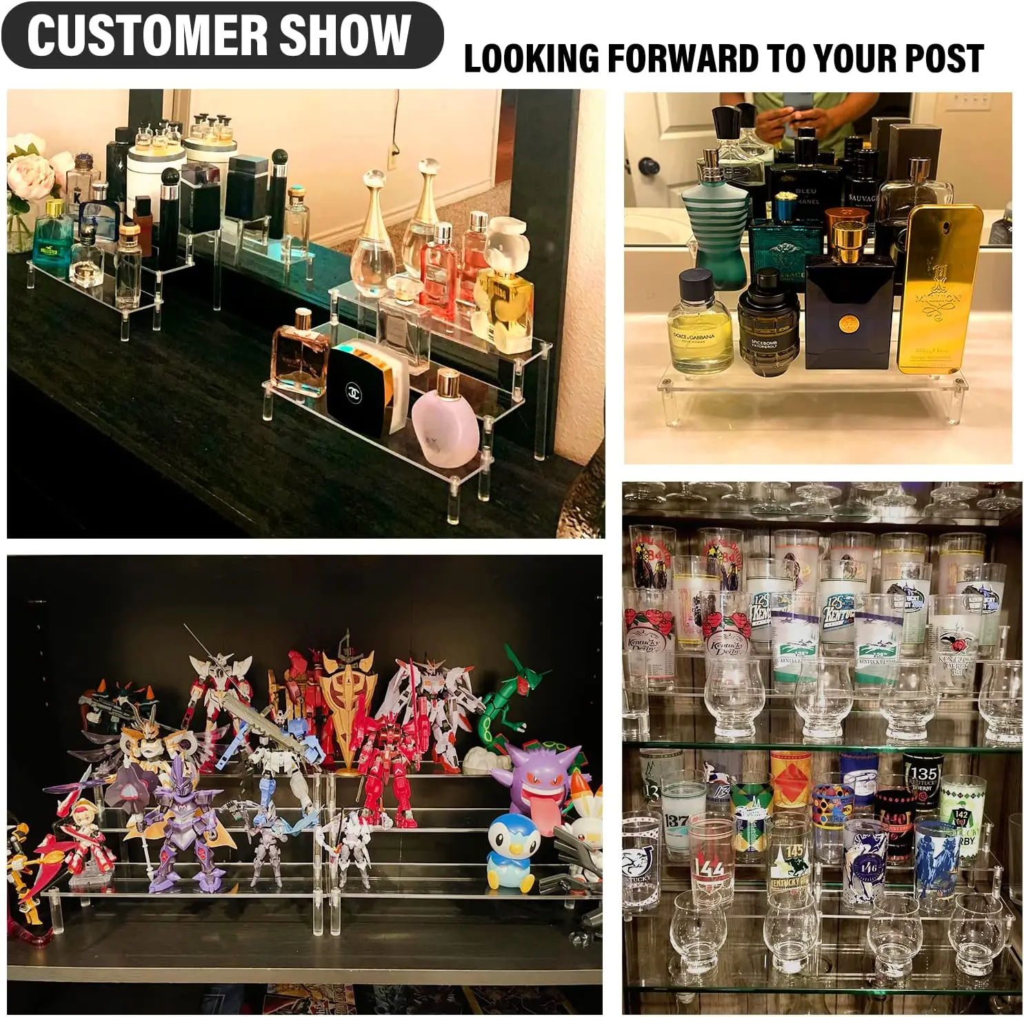 Acrylic Riser Display Stand Perfume Organizer Shelves for Amiibo Funko Figures Toys Cupcake Desserts Collection Cosmetic Jewelry