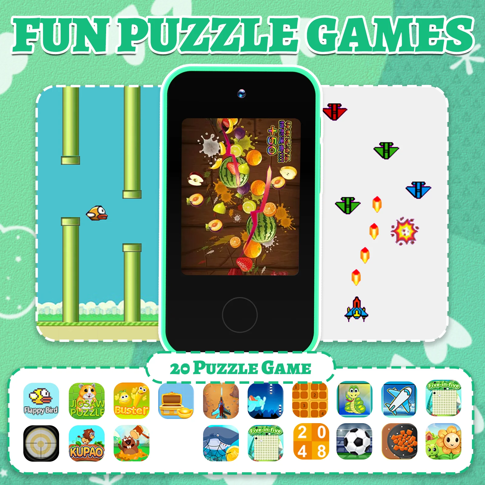 Téléphones jouets pour enfants avec double caméra, jouets d'apprentissage, cadeaux pour enfants de 4 ans, jeux de puzzle éducatifs, écran tactile 2.8 pouces, cadeau