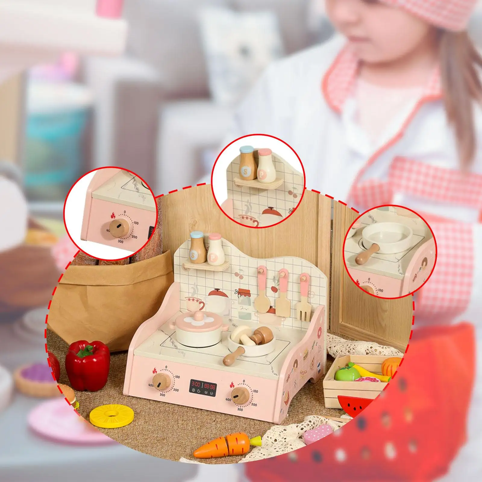 

Kitchen Playset Toy,Pretend Play Cooking Playset,Stovetop,Wooden Play Kitchen Set with Cooking Accessories for Indoor Outdoor
