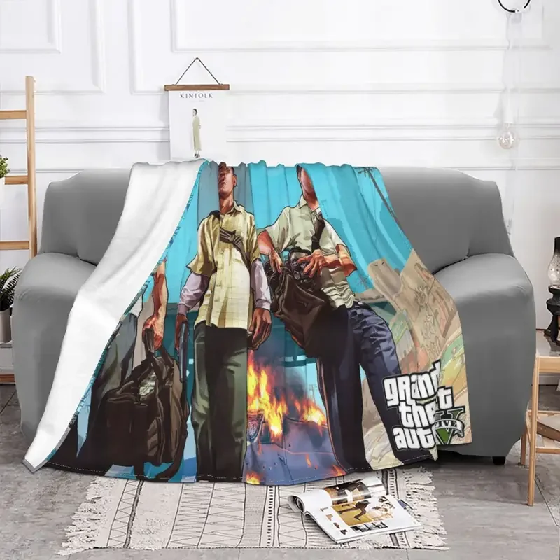 Grand Theft Auto Blanket Flannel Spring Autumn Breathable Lightweight Throw Blanket for Bed Travel Plush Thin Quilt