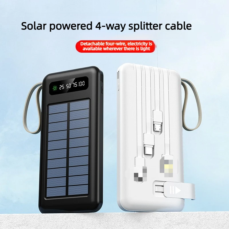 10000/20000mAh Outdoor Solar Large-capacity Mobile Power Bank for IPhone Android Phone Shared Self - Contained Cable (CCC)
