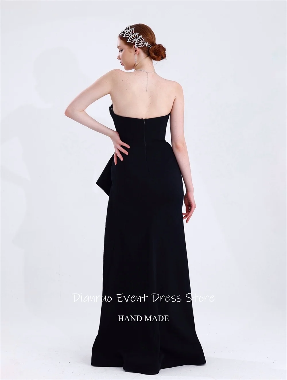Dianruo Crystal Русалка Вечерние платья Милая спинка Robe De Soirée Femme Элегантные черные платья для выпускного вечера с высоким разрезом по индивидуальному заказу